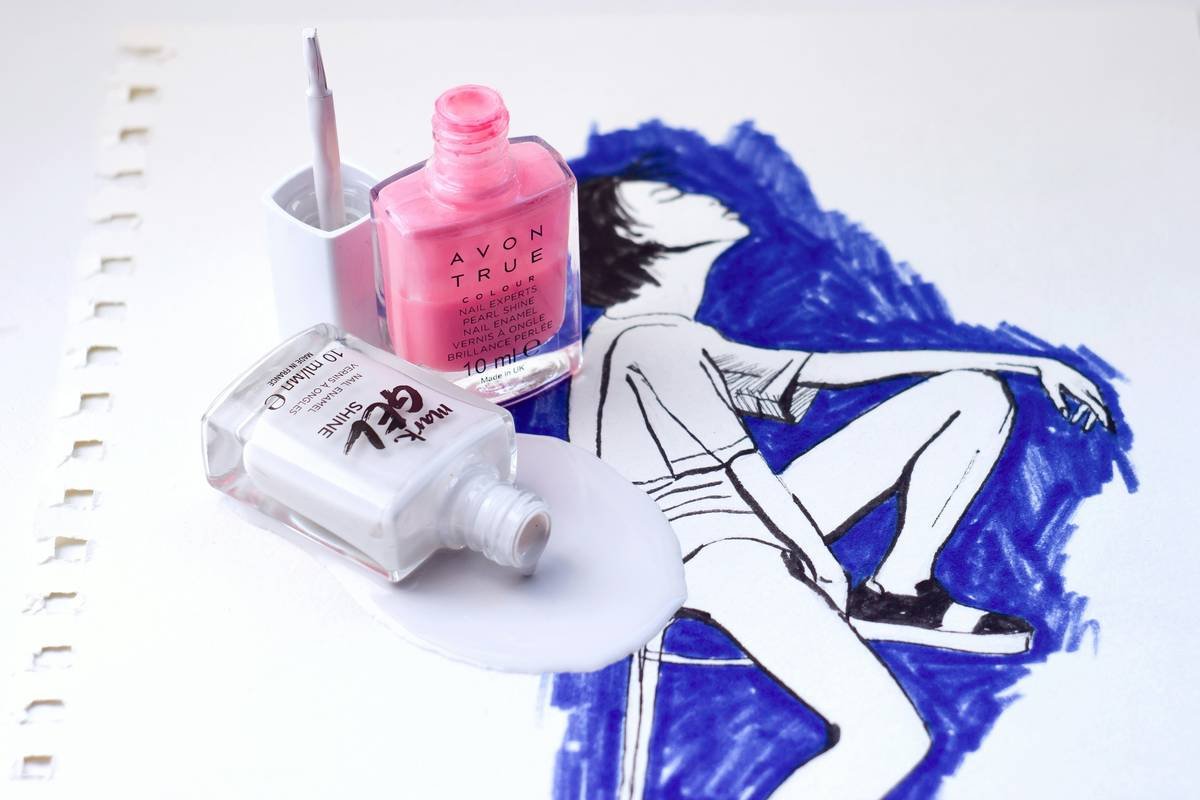 Still life with nail polishes and a drawing. P. S. If you like my work and want to support me, there is an option to buy a coffee (paypal link in profile). Thank you!